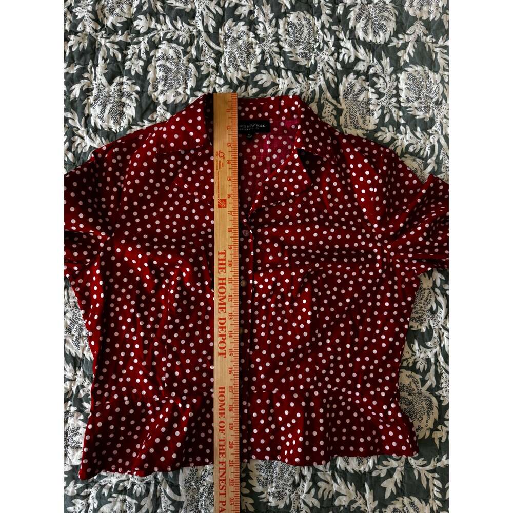 Jones New York Petite Large Red White Polka Dot Peplum Blouse Retro Pinup PL - Picture 6 of 8